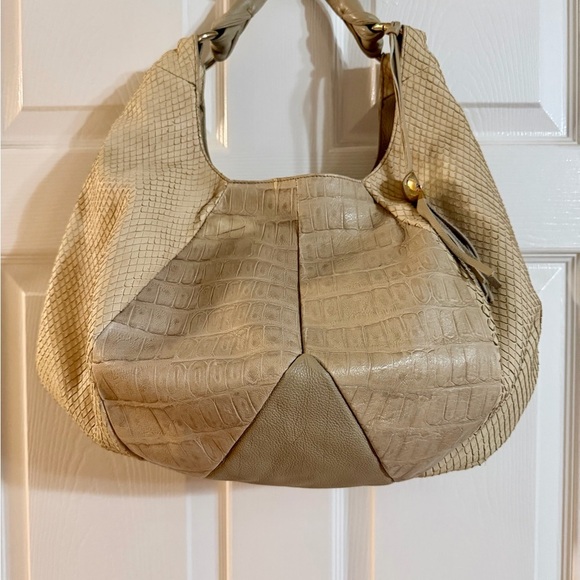 Furla Handbags - Furla Snake & Croc-Embossed Leather Slouchy Hobo Shoulder Bag — Neutral/Cream
